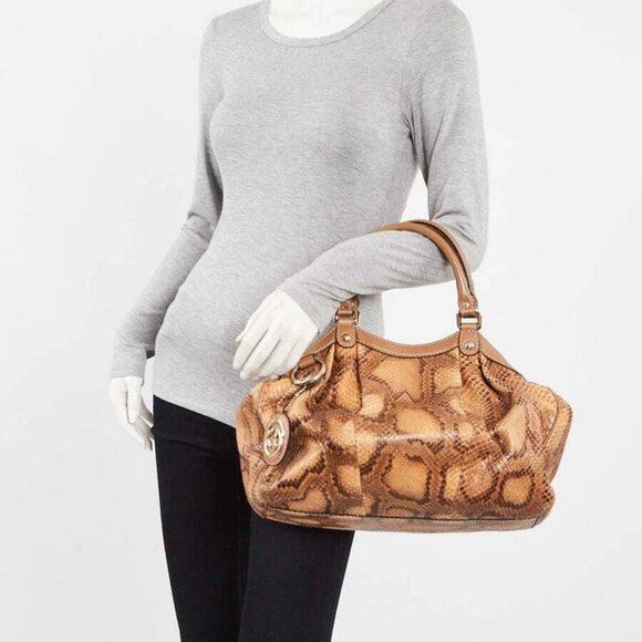Gucci Brown Python Medium Sukey Tote Bag - Picture 2 of 10